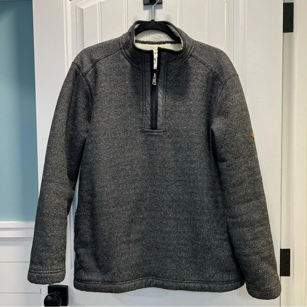 Orvis Men’ Sherpa Lined‎ Black White 1/4 Zip Pullover with Pockets. Size Large.